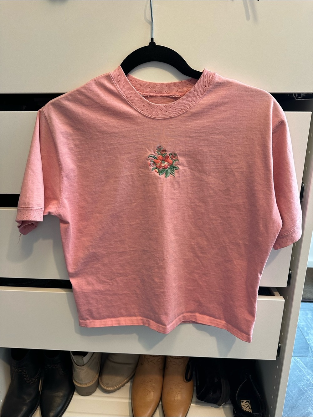 Vintage Cotton Pink Floral Embroidered T-Shirt